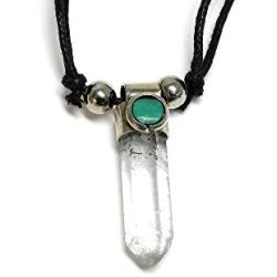 Mia Jewel Shop Hexagonal Healing Gemstone Crystal Point Pendant Round Chrysocolla Stone Adjustable Necklace