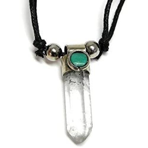 Mia Jewel Shop Hexagonal Healing Gemstone Crystal Point Pendant Round Chrysocolla Stone Adjustable Necklace