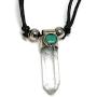 Mia Jewel Shop Hexagonal Healing Gemstone Crystal Point Pendant Round Chrysocolla Stone Adjustable Necklace