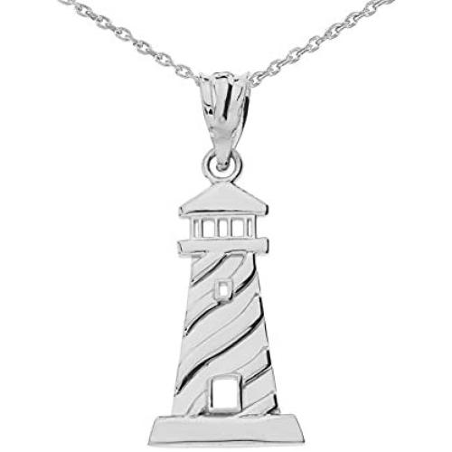 Unique Lighthouse Charm Pendant Necklace in Sterling Silver