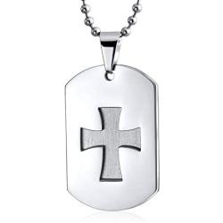 Bling Jewelry Hip Hop Biker Mens Military Army Style Dog Tag Cross Pendant Necklace for Men Black Silver Tone Matte Stainless Steel