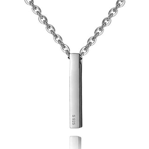 925 Sterling Silver Necklace Simple Vertical Bar Pendant New Women Chain, 28+2'' Extender