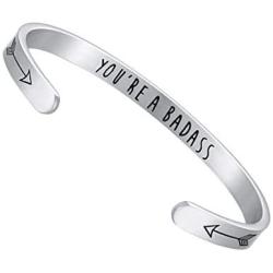 OSIANA Inspirational Cuff Bracelets for Women Keep Going Stainless Steel Engraved Personalized Mantra Quote Cuff Bangle Encouragement Jewelry Gift for Teen Girls with Hidden Message