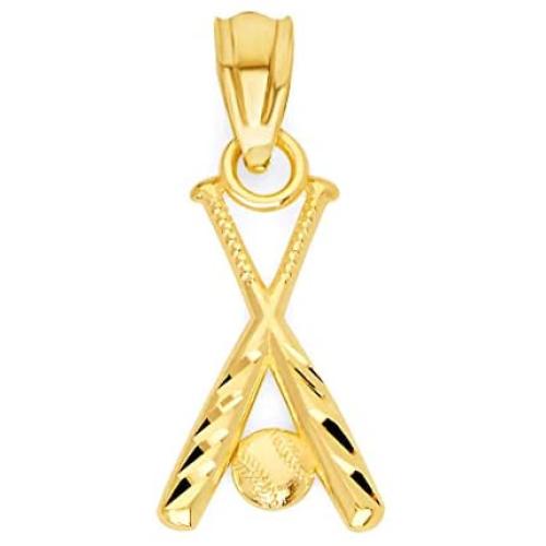 10k Solid Real Gold Baseball Bat and Ball Pendant for Sports Fans, Jewelry Charm for Softball Major and Minor League Sports Wear Tournament Prize Trophy Fashion Wear