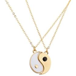 Lux Accessories Goldtone & White Yin Yang Peace One with All BFF Best Friends Necklaces