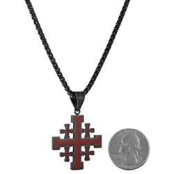HZMAN Mens Stainless Steel Crusader Jerusalem Cross Pendant Necklace with 22+2 Inches Chain