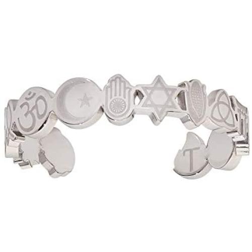 Tolerance Signature Stainless Steel Cuff Bracelet with Gift Book | 14 Religious Symbols Fashion Spiritual Jewelry for Women