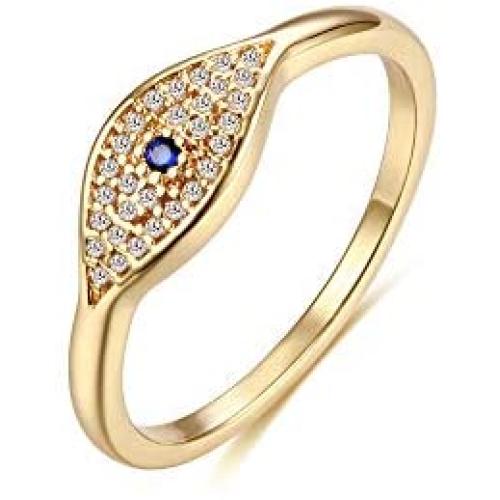 Gold Dainty Evil Eye Rings Mountain Ring Stackable Ring Open Wrap Ring CZ Eternity Bands for Women