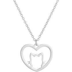 Jude Jewelers Stainless Steel Heart Shaped Cute Cat Styel Pendant Necklace
