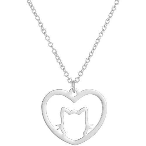 Jude Jewelers Stainless Steel Heart Shaped Cute Cat Styel Pendant Necklace