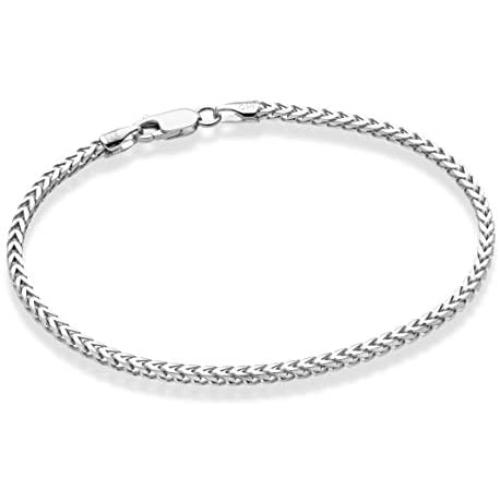 Miabella Solid 925 Sterling Silver Italian 2.5mm Franco Square Box Link Chain Bracelet for Men Women 7, 7.5, 8, 8.5 Inch Made in Italy