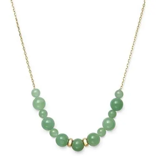 14k Yellow Gold Natural Green Jade Necklace, 18''