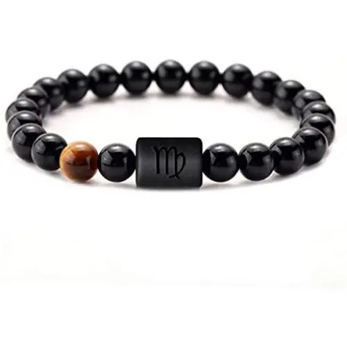 T.F.L 8mm Natural Black Onyx Stone Zodiac Charm Constellation Beads Bracelet for Men Women 7.08'', Adjustable Size T.F.L 8mm Natural Black Onyx Stone Zodiac Charm Constellation Beads Bracelet for Men Women 7.08'', Adjustable Size