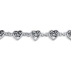 Oxidized .925 Sterling Silver Multi Infinity Celtic Knotwork And Hearts Link Bracelet For Women Teens BFF Lovers