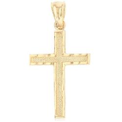 Ioka - 14K Yellow Gold Cross Religious Charm Small Thin Pendant For Necklace or Chain