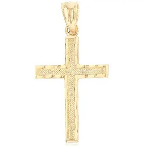 Ioka - 14K Yellow Gold Cross Religious Charm Small Thin Pendant For Necklace or Chain Ioka - 14K Yellow Gold Cross Religious Charm Small Thin Pendant For Necklace or Chain