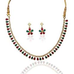 Sansar India Sleek Lightweight Necklace Earrings Indian Jewelry Set for Girls and Women