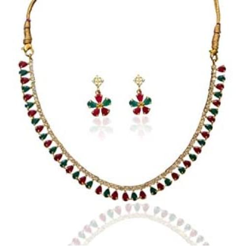 Sansar India Sleek Lightweight Necklace Earrings Indian Jewelry Set for Girls and Women