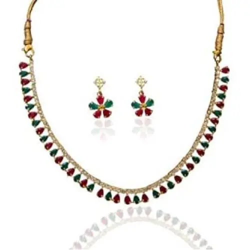 Sansar India Sleek Lightweight Necklace Earrings Indian Jewelry Set for Girls and Women Sansar India Sleek Lightweight Necklace Earrings Indian Jewelry Set for Girls and Women