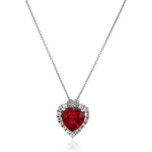 Sterling Silver, Created Ruby, Created White Sapphire, and Diamond Heart Pendant Necklace (.015 cttw, I-J Color, I2-I3 Clarity), 18'' Sterling Silver, Created Ruby, Created White Sapphire, and Diamond Heart Pendant Necklace (.015 cttw, I-J Color, I2-I3 Clarity), 18''