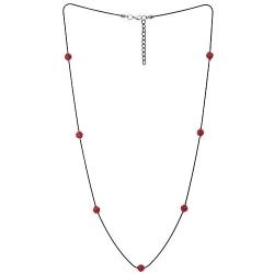 COOLSTEELANDBEYOND Exquisite Black Statement Necklace Long Chain with Red Rhinestones Ball Charms Pendant, Dress Party