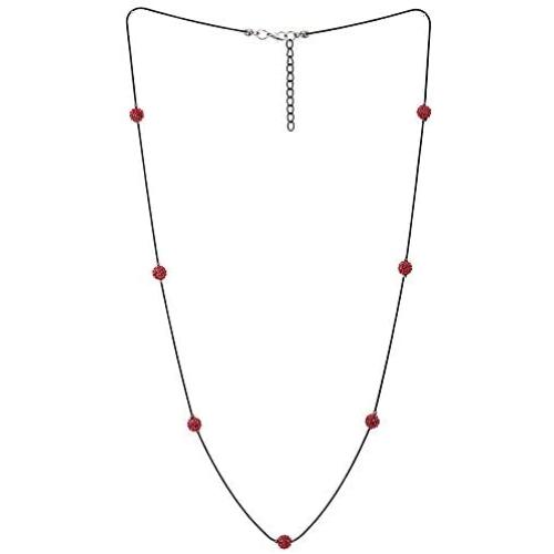 COOLSTEELANDBEYOND Exquisite Black Statement Necklace Long Chain with Red Rhinestones Ball Charms Pendant, Dress Party