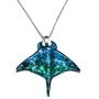 Handmade Ocean Blue Manta Ray Stingray Art Glass Blown Sea Animal Figurine Pendant Necklace Jewelry