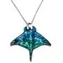 Handmade Ocean Blue Manta Ray Stingray Art Glass Blown Sea Animal Figurine Pendant Necklace Jewelry