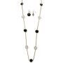 Palm Beach Jewelry Gold Tone Drop Earrings and Station Necklace Set, Round Black and White Crystals, 40''
