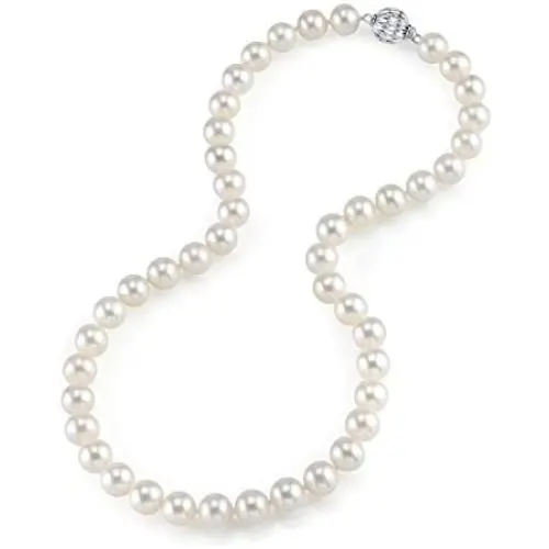 THE PEARL SOURCE AAA Quality Round White Freshwater Cultured Pearl Necklace for Women THE PEARL SOURCE AAA Quality Round White Freshwater Cultured Pearl Necklace for Women