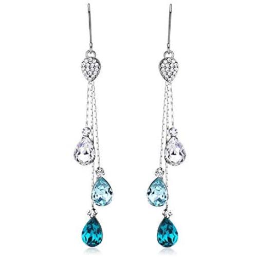 Chandeliers Earrings for Women - Long Dangle Crystal Drops - Luxury Earrings with Crystals - Evening Wear/Party/Date Night Showstopper Jewelry - Blush, Champagne, Teal, Blue