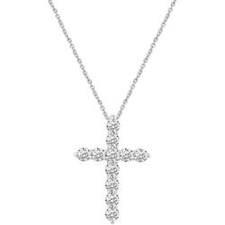 Classic Cross Pendant Necklace with Natural Round Diamonds Set in 925 Sterling Silver with 18 Inch Silver Cable Chain