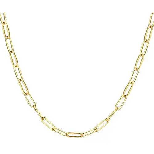 AUMIAU 14K Gold Plated Sterling Silver Layered Necklace 18 Inches Paperclip Herringbone Choker Necklace Evil Eye Coin Pendant for Women Girls