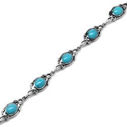 Silvershake 8x6mm Genuine Arizona American Turquoise 925 Sterling Silver Leaf Vintage Inspired 7 to 8.5 Inch Adjustable Bracelet Jewelry for Women