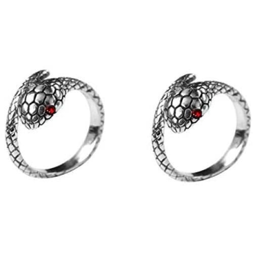 Retro Snake Resizable Ring Adjustable Animal Serpent Luxury Rock Punk Slim Circle Round Cubic Zirconia Double Snake Head Loop Rings for Women Men Party Jewelry