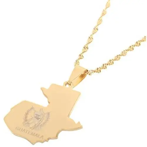 Stainless Steel Guatemala Map Pendant Necklace Gold Color Jewelry Map of Guatemala