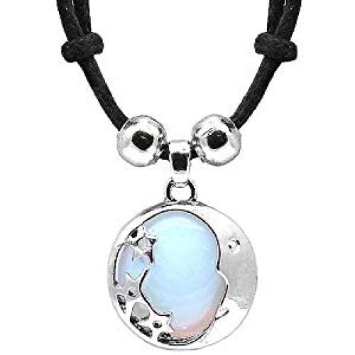 Mia Jewel Shop Crescent Half Moon and Stars Celestial Silver Metal Round Semi Precious Healing Gemstone Crystal Cabochon Pendant Adjustable Necklace