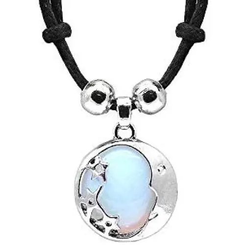 Mia Jewel Shop Crescent Half Moon and Stars Celestial Silver Metal Round Semi Precious Healing Gemstone Crystal Cabochon Pendant Adjustable Necklace Mia Jewel Shop Crescent Half Moon and Stars Celestial Silver Metal Round Semi Precious Healing Gemstone Crystal Cabochon Pendant Adjustable Necklace
