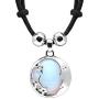 Mia Jewel Shop Crescent Half Moon and Stars Celestial Silver Metal Round Semi Precious Healing Gemstone Crystal Cabochon Pendant Adjustable Necklace