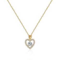 AOOVOO Necklaces for Women, Rose Gold Plated Brass Love Heart Cubic Zirconia Pendant Necklaces Jewelry Gift for Her