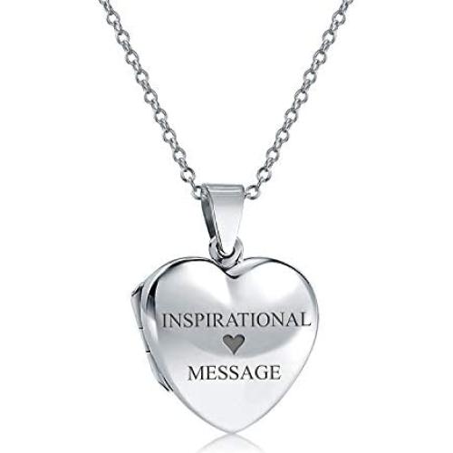 Personalized Engrave Simple Plain Traditional Keepsake Domed Puff Heart Shaped Photo Locket For Women Teens Holds Photos Pictures 925 Silver Necklace Pendant