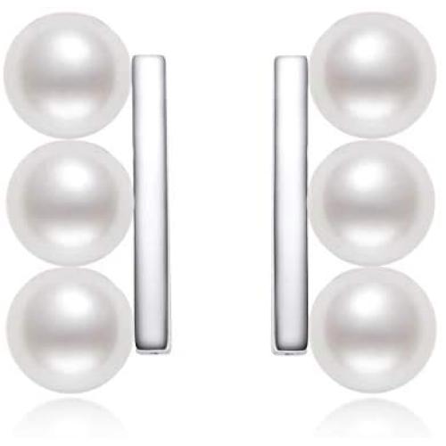 Pearl Dangle Earrings Freshwater Cultured White Pearl Climber Earrings Pearl Jewelry Gifts for Women Girls Wife