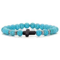 Xusamss Fashion Religious Cross Bracelet Agate Turquoise Beads Stretchable Bracelet,7 1/2 Wrist