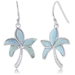 Sterling Silver Natural Larimar Palm Tree Earrings