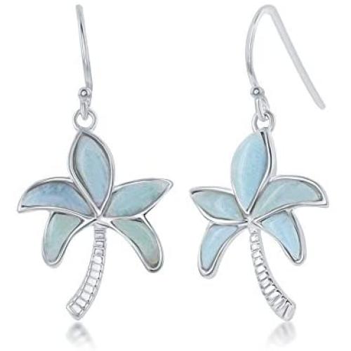 Sterling Silver Natural Larimar Palm Tree Earrings