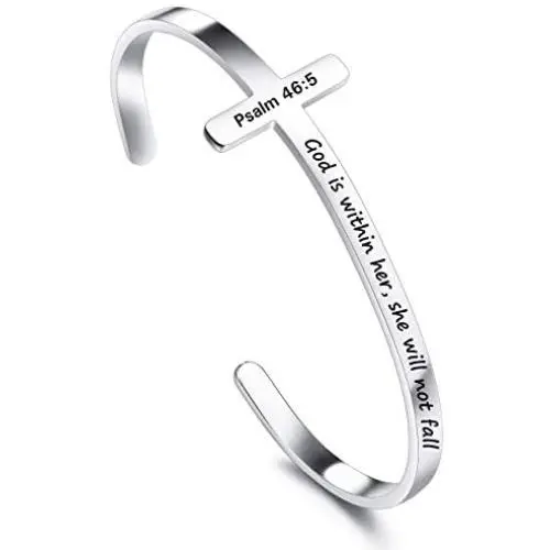 MOWOM Personalized Cross Bracelet Engraving Religious Bible Verses Jewelry Christian Gifts Customized Inspirational Bracelets for Women Girls Stainless Steel Bangle Adjustable Cuff MOWOM Personalized Cross Bracelet Engraving Religious Bible Verses Jewelry Christian Gifts Customized Inspirational Bracelets for Women Girls Stainless Steel Bangle Adjustable Cuff