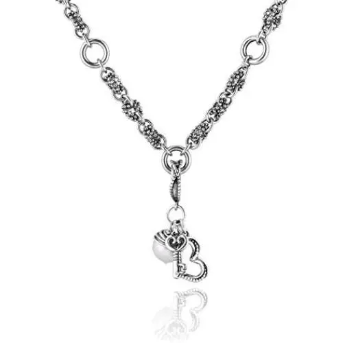 PZ Paz Creations 926 Sterling Silver Key to My Heart Pearl Charm Necklace PZ Paz Creations 926 Sterling Silver Key to My Heart Pearl Charm Necklace