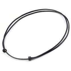 POTESSA Black Leather Cord Choker Necklace Double Knotted Adjustable Necklace Minimalist Jewelry for Women Men Unisex