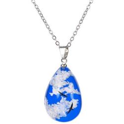 Konpicca Blue Sky Cloud Resin Necklace Transparent Resin Round Ball Teardrop Moon Pendant Necklace for Women Girls Adjustable