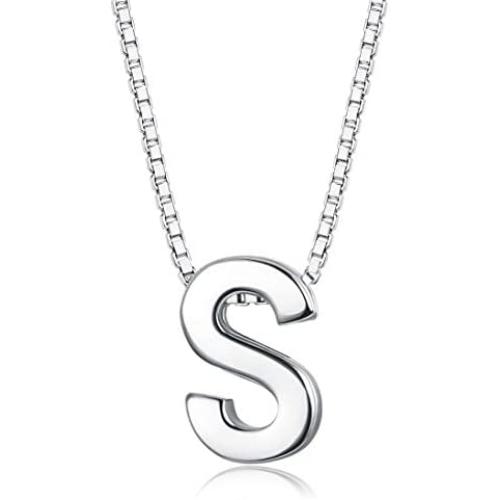 Sllaiss Tiny Initial Letter Pendant Necklace Men Women 925 Sterling Silver A-Z Charm Necklace Alphabet Name Jewelry
